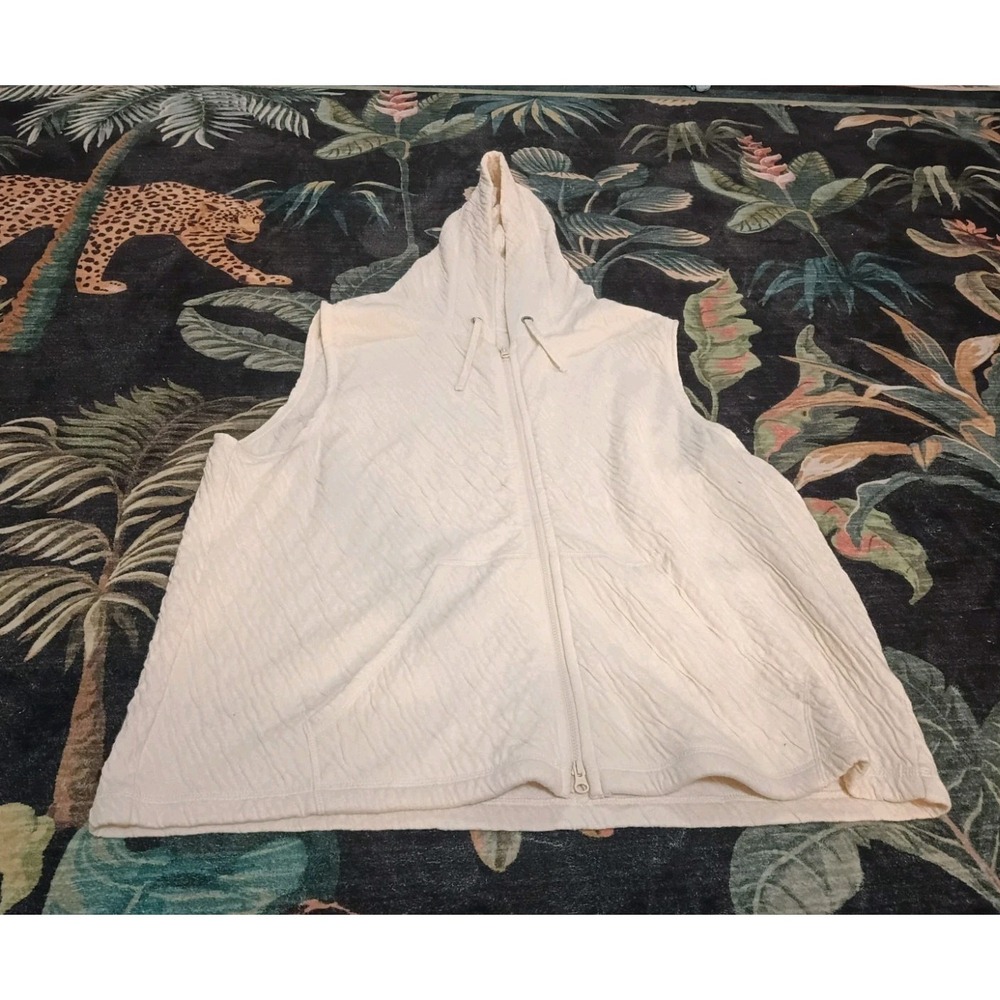 EILEEN FISHER White Hoodie Vest XL Top Cotton Hooded Sleeveless  Organic Cotton